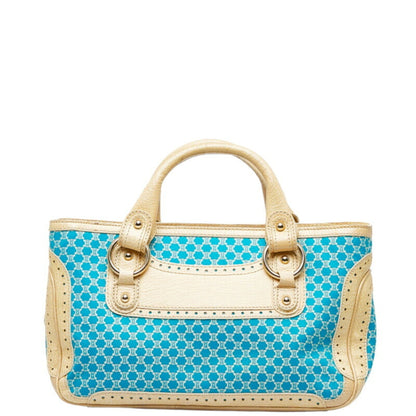 Celine Macadam Handbag Light Blue Beige Canvas Leather Ladies