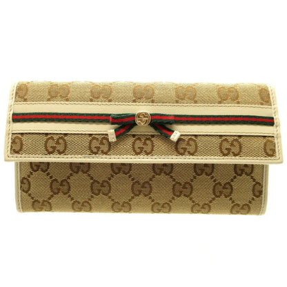 GUCCI Sherry Line 256998 GG Canvas Leather Beige Bifold Long Wallet 5H0074