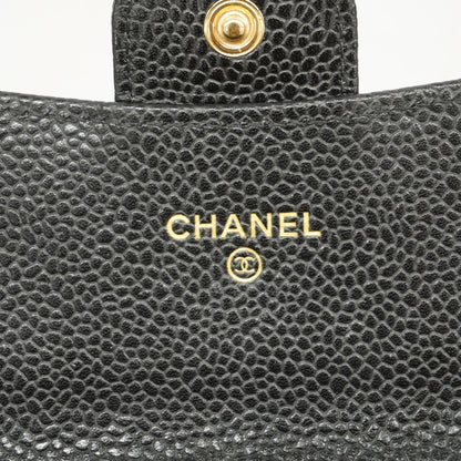 CHANEL   Matelasse Bi-fold Long Wallet Gold Metal Fittings Women's Caviar