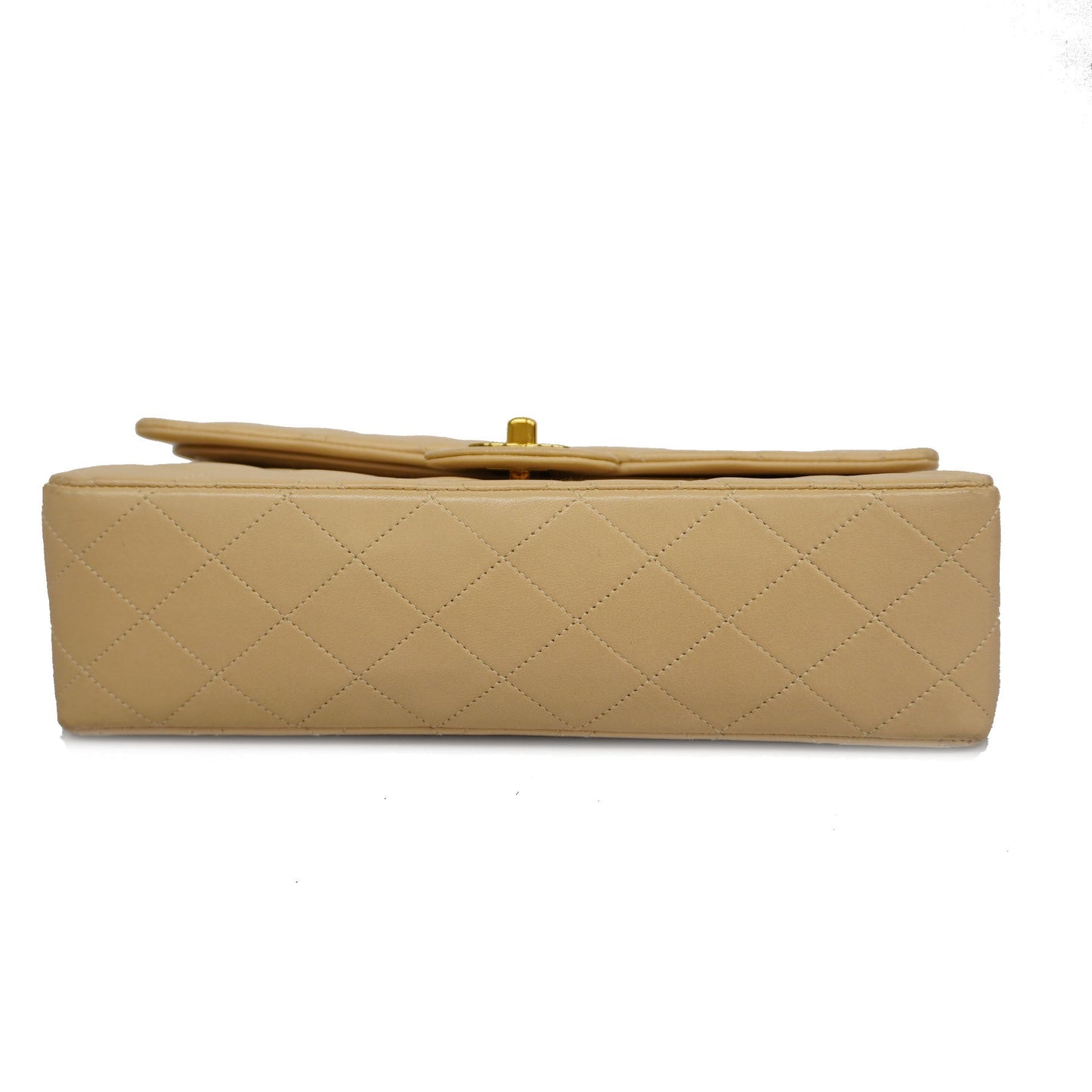 ChanelAuth  Matelasse W Flap W Chain Women's Leather Shoulder Bag Beige
