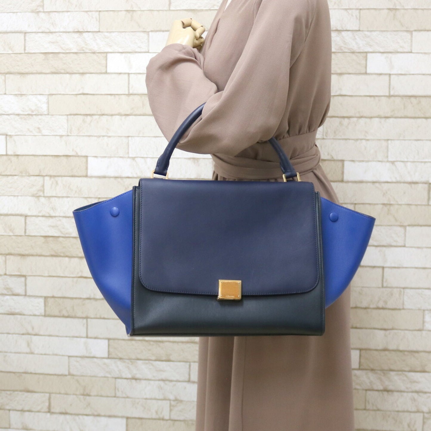 Celine Handbag Trapeze Shoulder Overseas Large Medium Navy Blue Black Women's Leather
