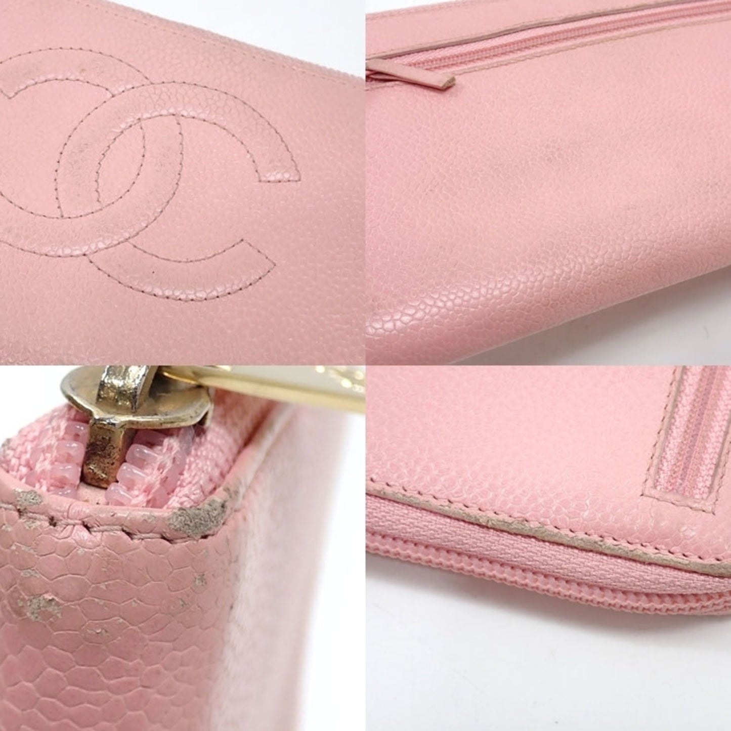 CHANEL round long wallet ladies pink caviar skin here mark