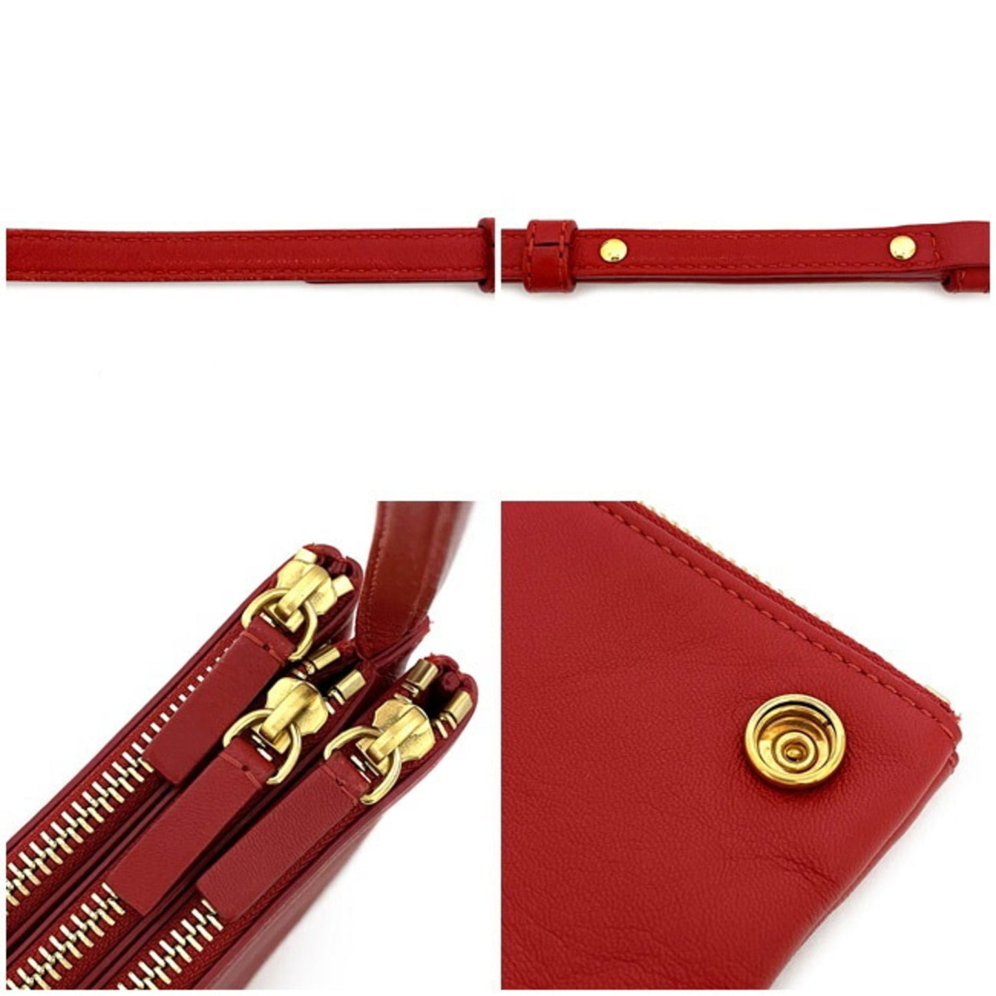 Celine Shoulder Bag Trio Large Red Gold 171453ETA 27ED Leather Smooth Lambskin Celine Pochette Crossbody Carry Thin Ladies