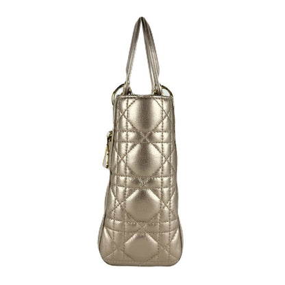 Christian Dior Lady Dior Gold Leather Handbag ()