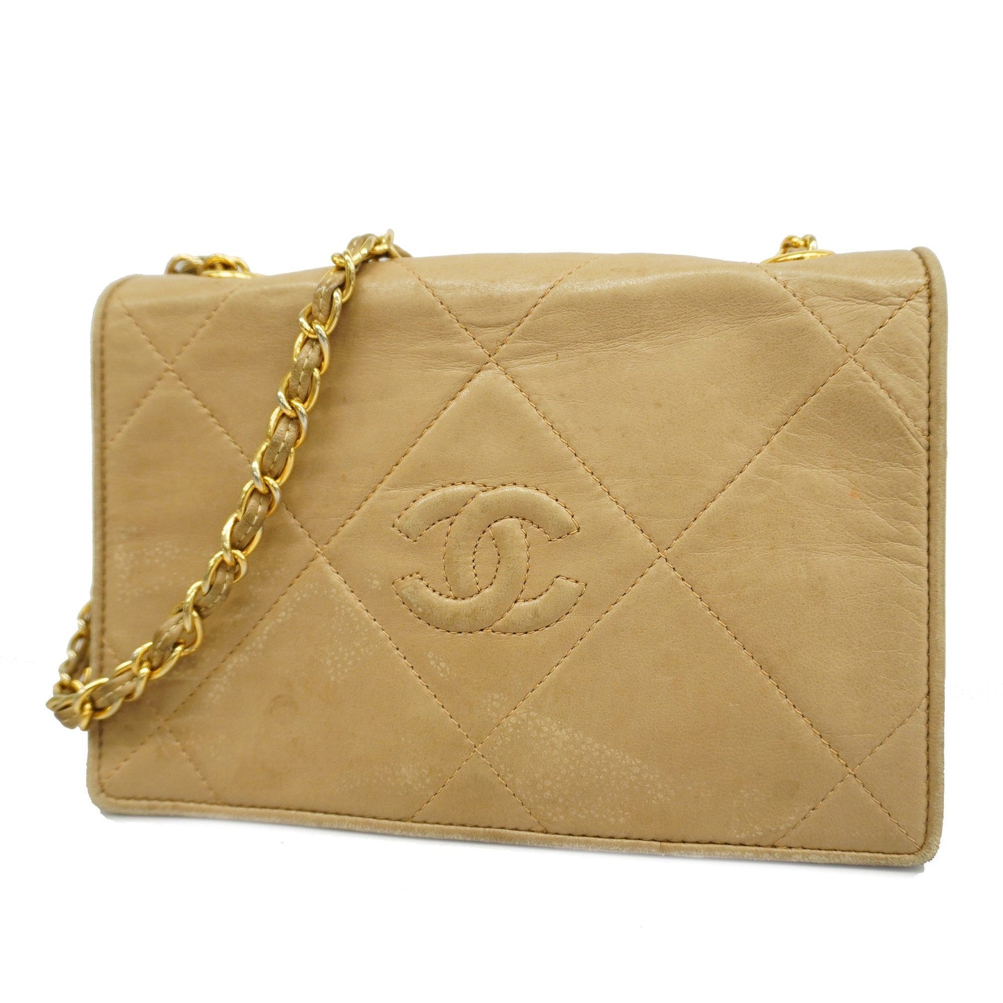 ChanelAuth  Matelasse Single Chain Women's Leather Shoulder Bag Beige