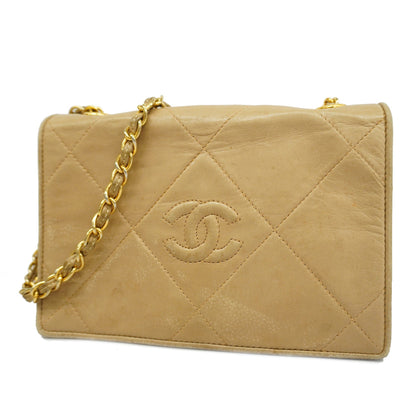 ChanelAuth  Matelasse Single Chain Women's Leather Shoulder Bag Beige