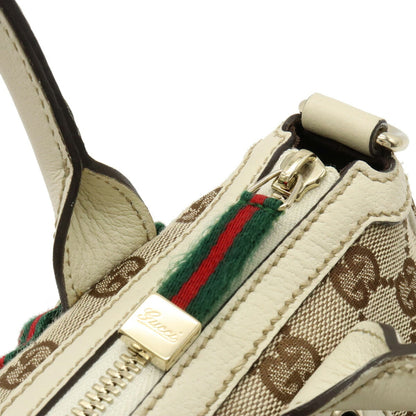 GUCCI GG Canvas Princey Sherry Line Handbag Shoulder Bag Leather Beige Ivory 211977