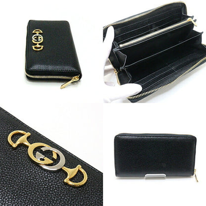 Gucci Zumi round long wallet 570661 black interlocking G horsebit