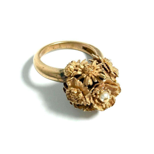 Christian Dior Pink Gold Artificial Pearl Metal Band Ring ()