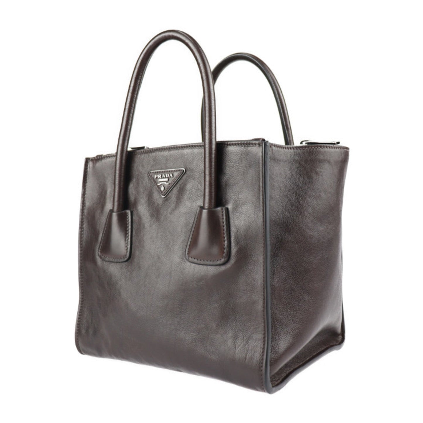 Prada HandBag BN2625 Gray Scarf MORO Dark Brown Silver Metal Fittings 2WAY Shoulder Bag All Leather [The inside is also made of leather for a luxurious feel]