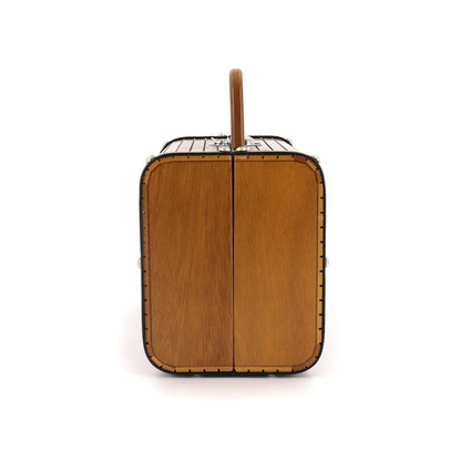 Chanel wood vanity hand bag leather brown black silver metal fittings vintage Wood Vanity