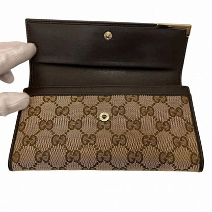 Gucci Beige Dark Brown Gg Canvas Leather Wallet (Bi-Fold)