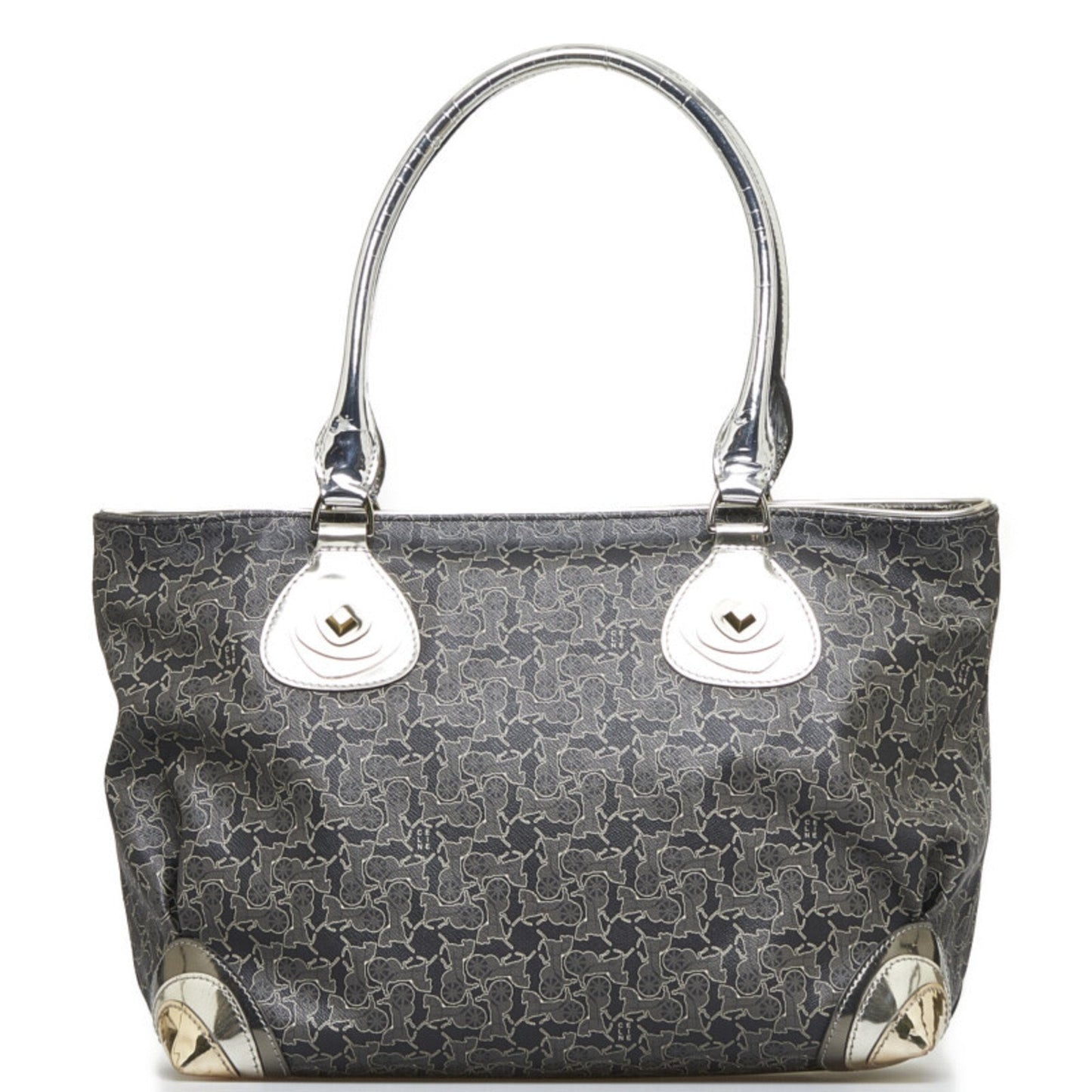 Celine carriage tote bag shoulder black silver PVC leather ladies