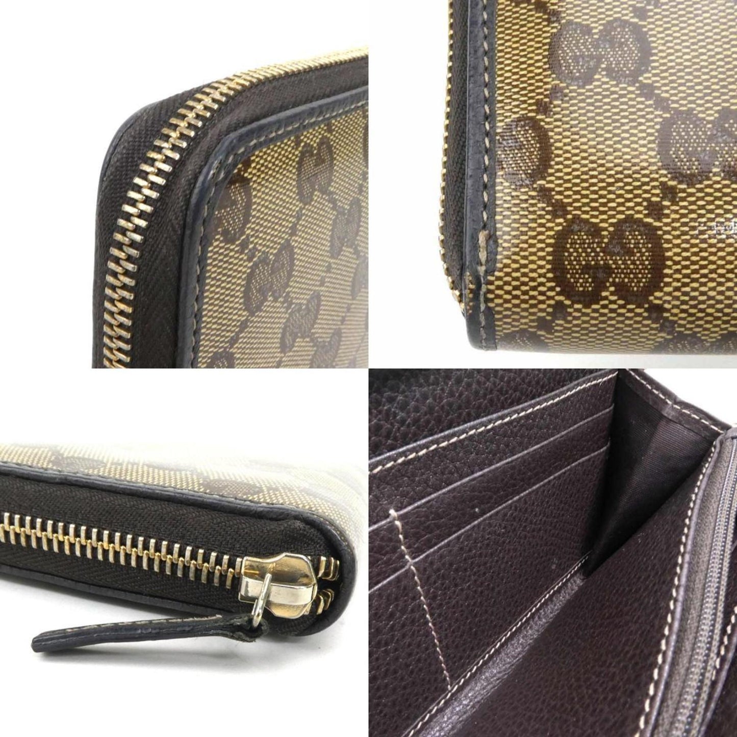 GUCCI round zipper long wallet/GG crystal brown unisex 363423