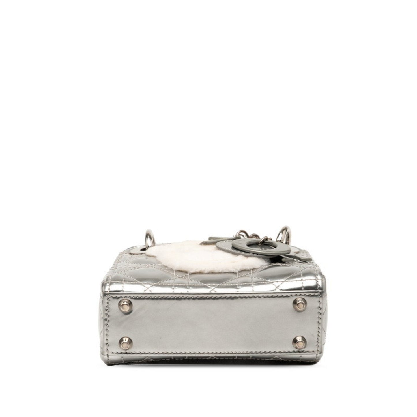 Christian Dior Silver Patent Leather Fur Handbag Shoulder Bag ()