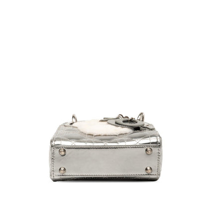 Christian Dior Silver Patent Leather Fur Handbag Shoulder Bag ()
