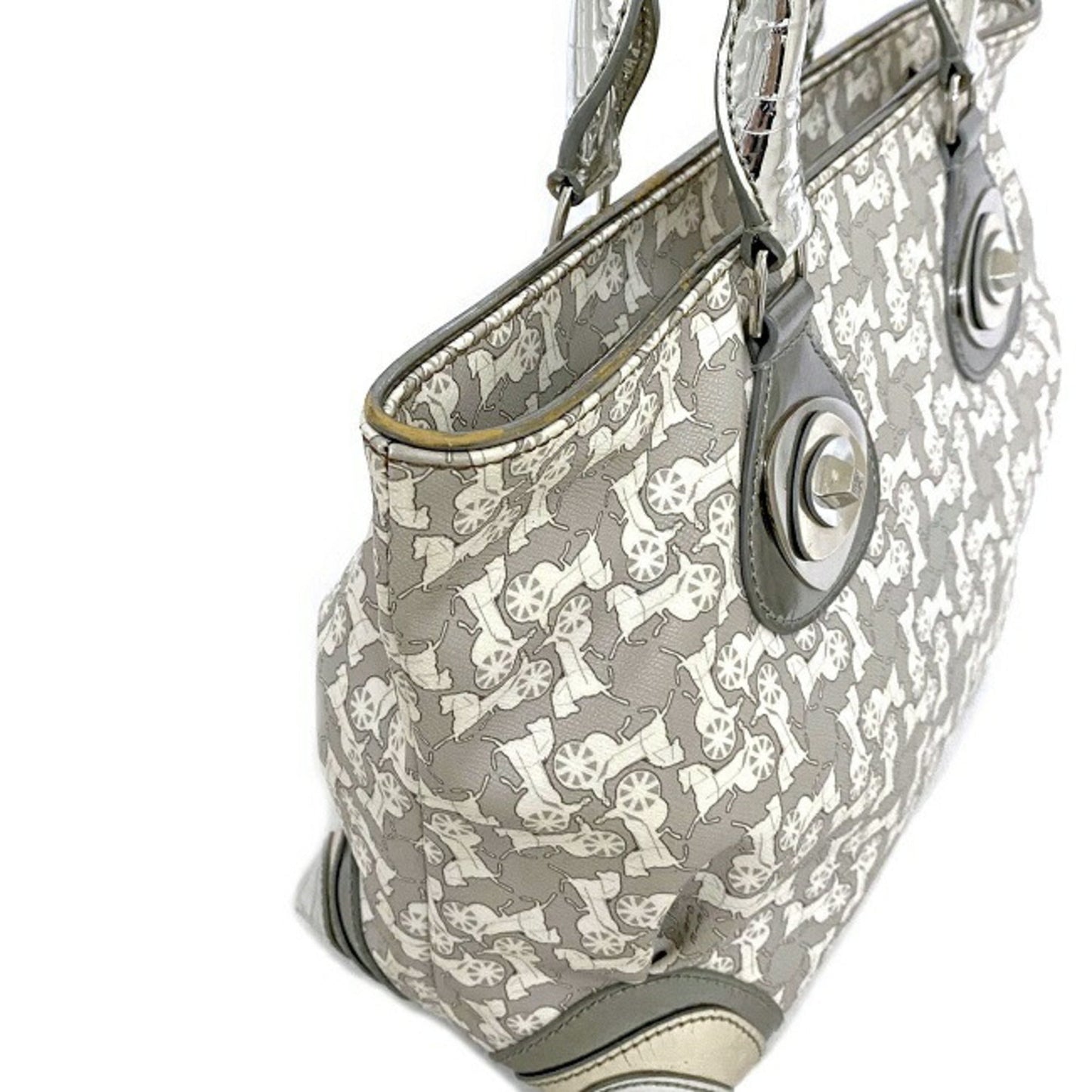 Celine Tote Bag Gray Silver White Salky PVC Leather Celine Carriage Horse Women's Metallic