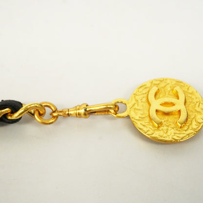 CHANEL  Belt Gold Metal Women's Leather Chain Belt Black