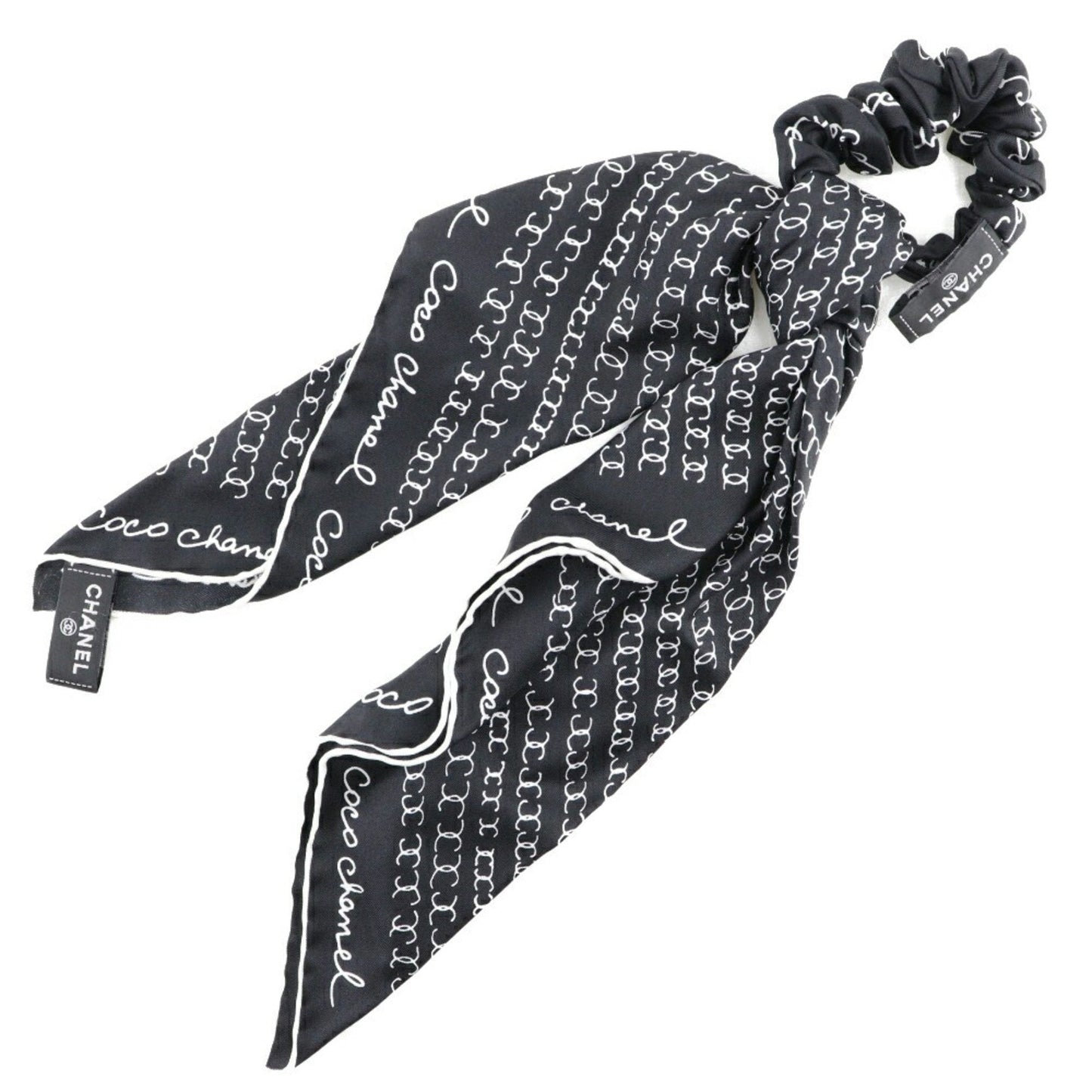 CHANEL Ribbon Scrunchie Other Accessories Coco Mark Logo Silk Black/White Women's