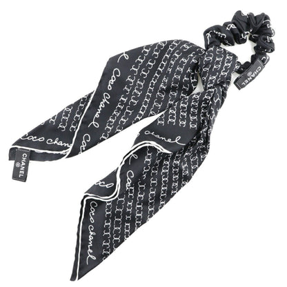 CHANEL Ribbon Scrunchie Other Accessories Coco Mark Logo Silk Black/White Women's