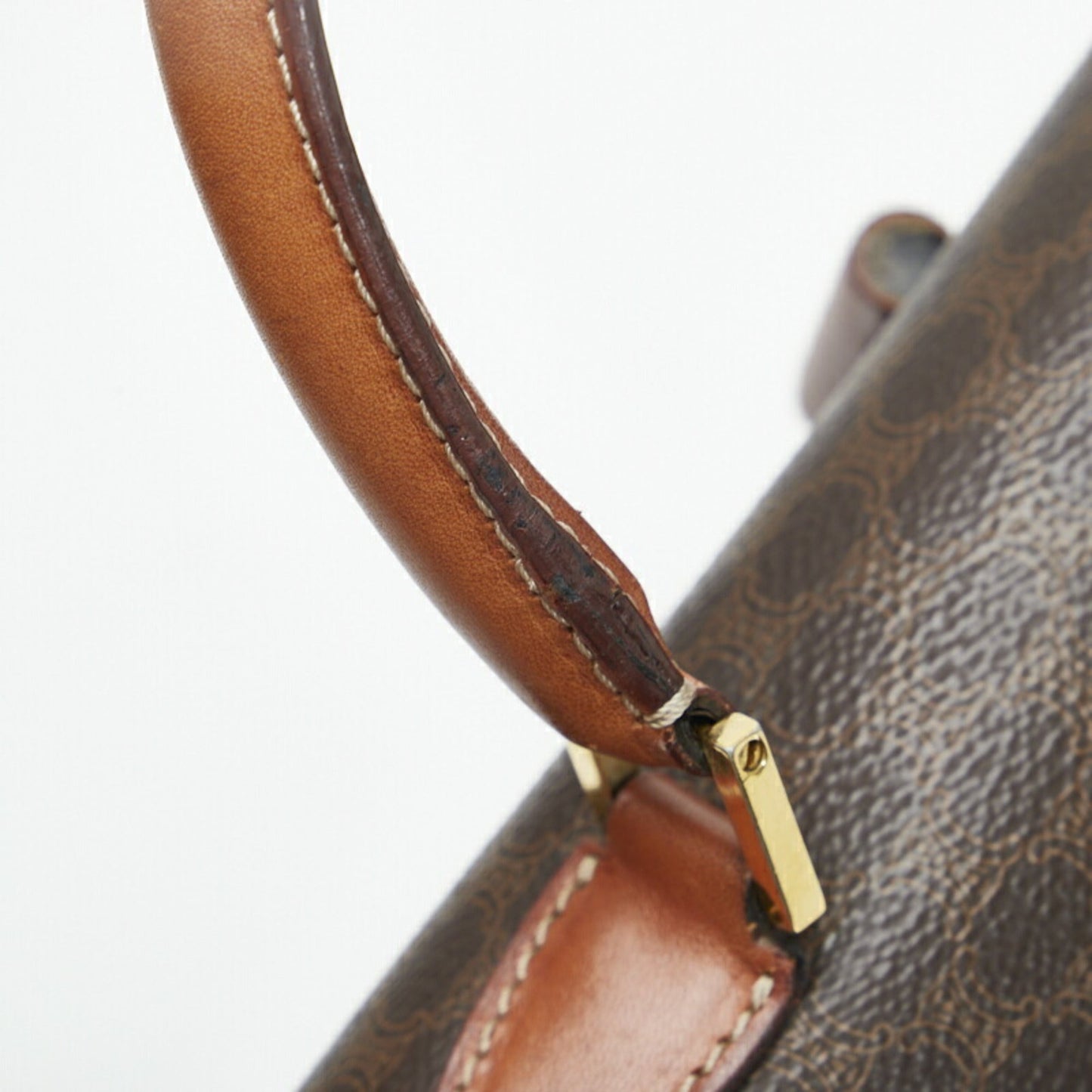 Celine Macadam Bamboo Lock Handbag Shoulder Bag Brown PVC Leather Ladies