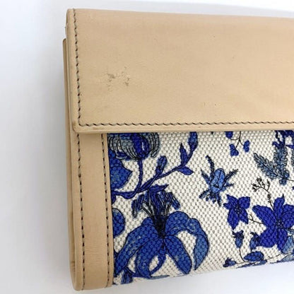 Gucci Beige Blue White Canvas Leather Long Wallet (Bi-Fold)