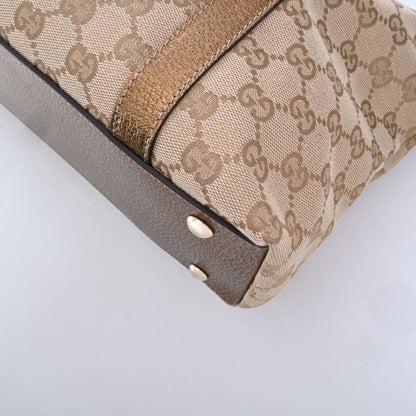 GUCCI GG Canvas Leather Tote Bag 141470 Beige/Gold Women's