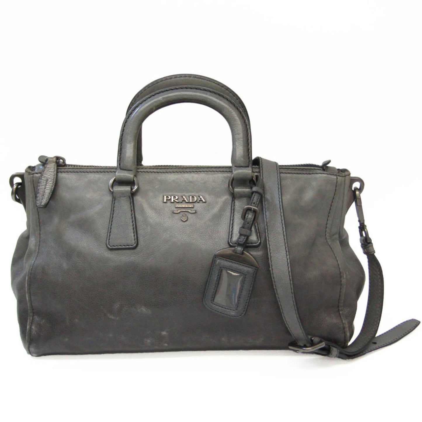 Prada BL0739 Women's Leather HandBag,Shoulder Bag Gray,Gray Navy