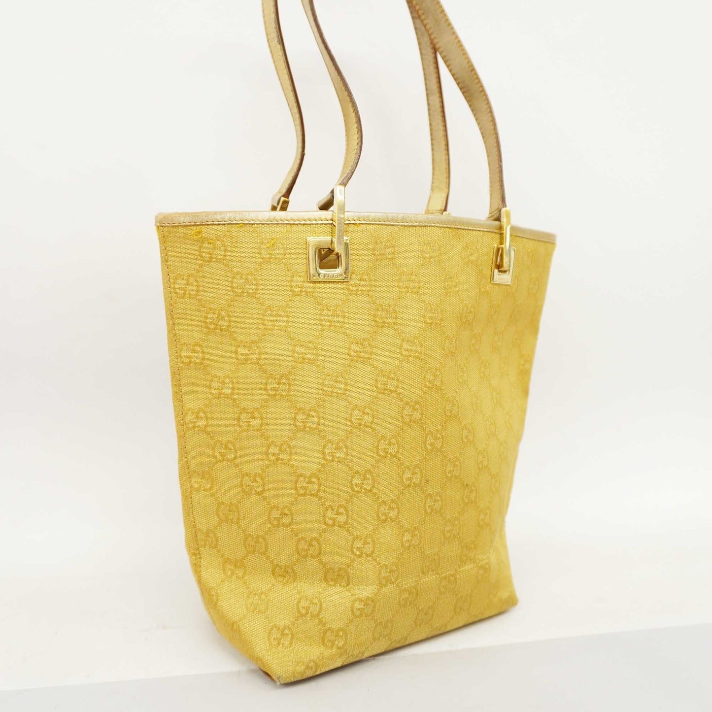 GUCCIAuth  002 1099 Women's GG Canvas Tote Bag Gold