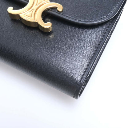 Celine Leather Triomphe Trifold Wallet Black Ladies