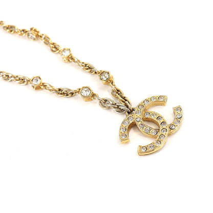 Chanel rhinestone here mark long necklace gold vintage accessories Vintage Necklace