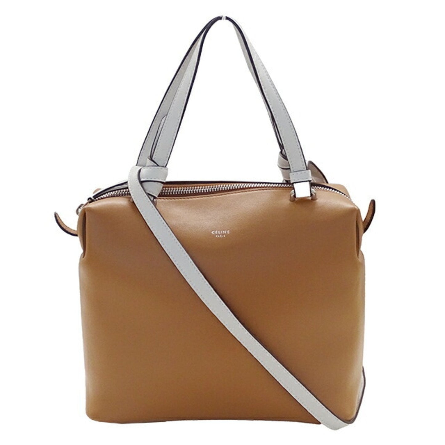 Celine Bag Ladies Handbag Shoulder 2way Leather Soft Cube Camel White
