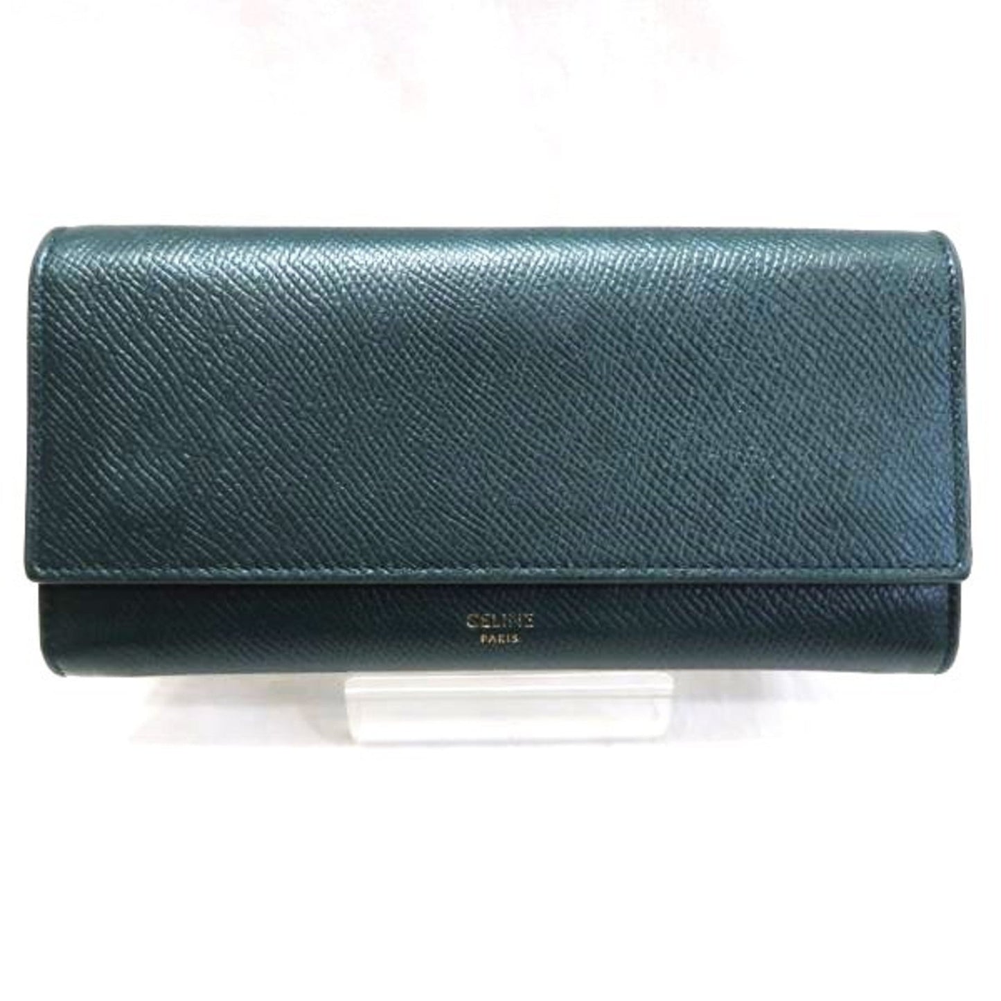 Celine Pepple Double Hook Flap Leather Long Wallet Women's