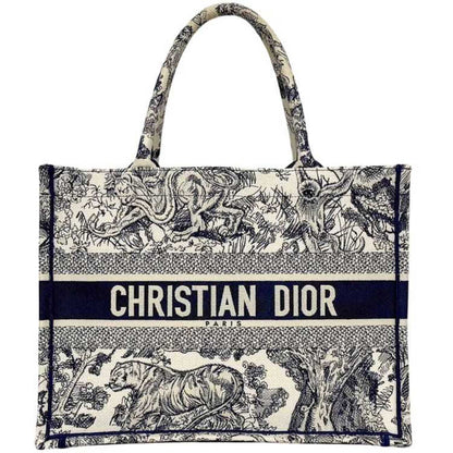 Christian Dior Navy White Canvas Jacquard Tote Bag ()