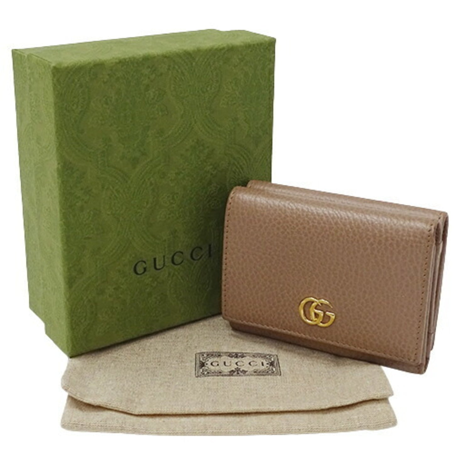 GUCCI Wallet Women's Trifold Petit Marmont Leather Pink Beige 474746