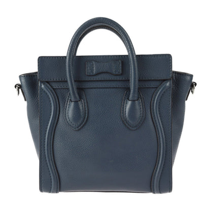 Celine Luggage Nano Shopper Handbag 168243 Leather Navy Silver Hardware 2WAY Shoulder Bag