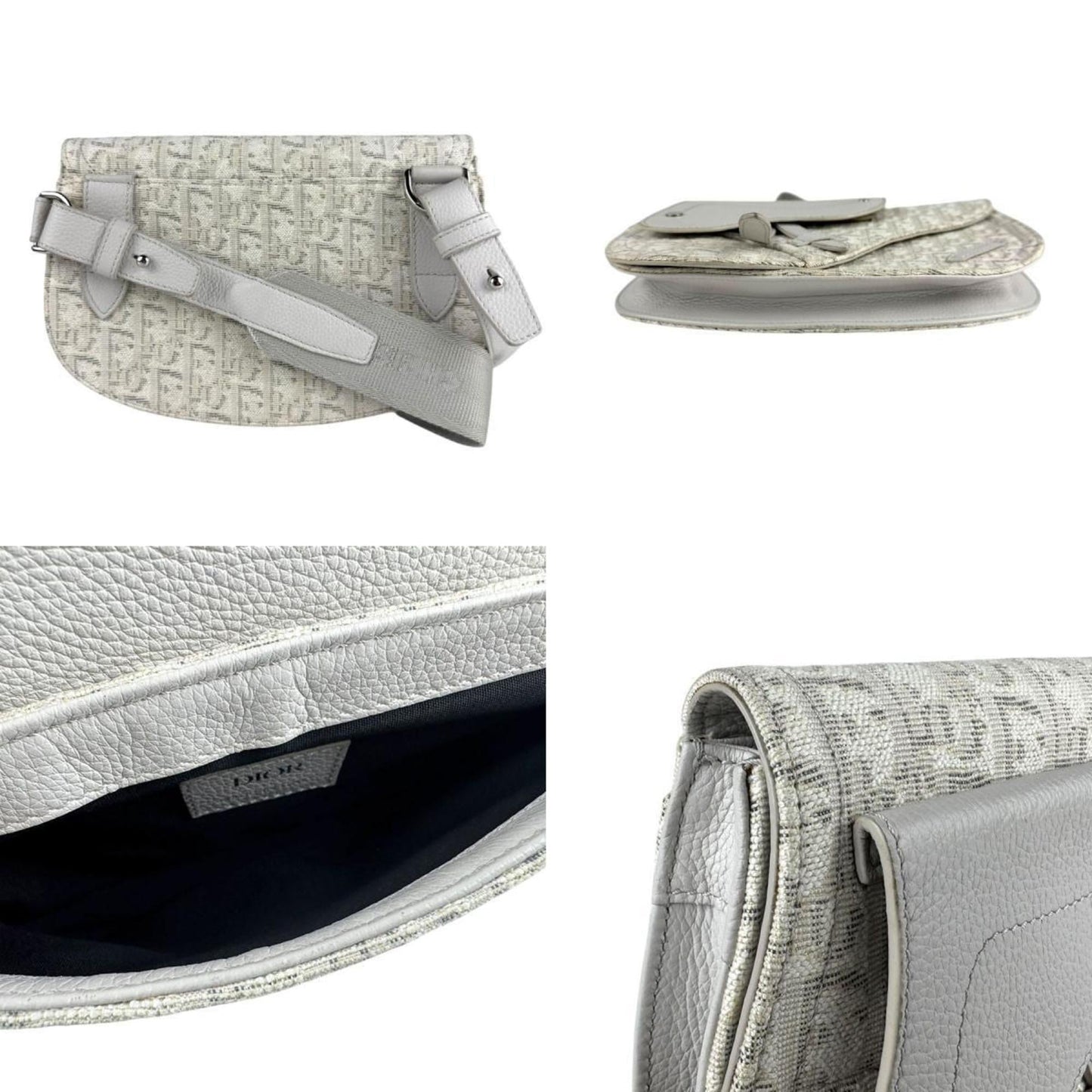Christian Dior Light Gray White Canvas Leather Shoulder Bag ()