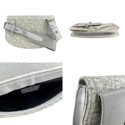 Christian Dior Light Gray White Canvas Leather Shoulder Bag ()