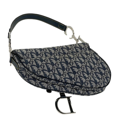 Christian Dior Navy Canvas Leather Handbag Saddle Bag Shoulder Bag ()