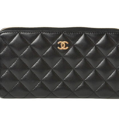Chanel Wallet A50097  Long Round Zipper Timeless Classic Matelasse Lambskin Black Bordeaux