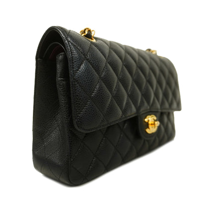 ChanelAuth  Big Matelasse W Flap W Chain Women's Caviar Leather Shoulder Bag