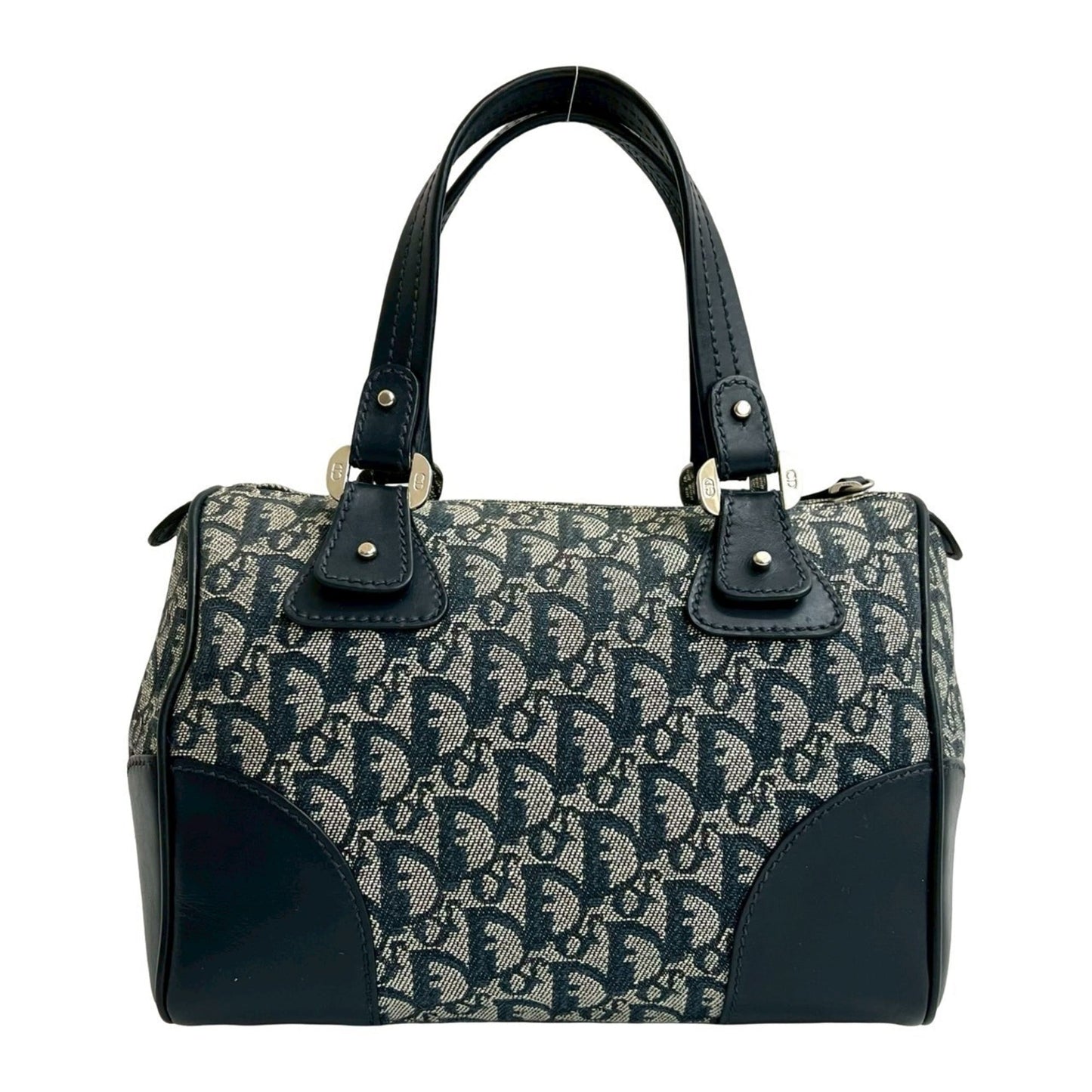 Christian Dior Navy Canvas Leather Boston Bag Handbag ()