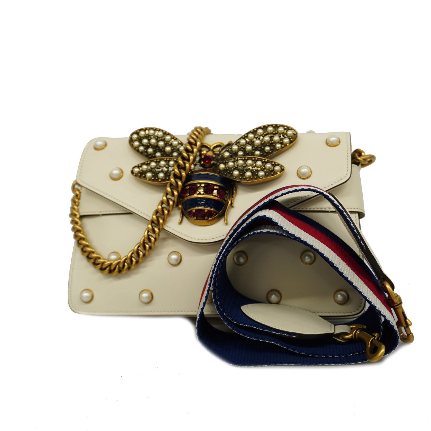 GUCCIAuth  Broadway 453778 Women's Undefined,Leather Shoulder Bag Ivory