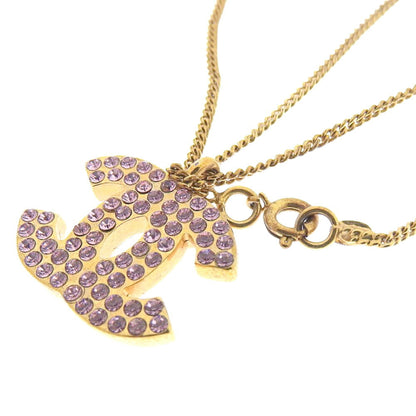 Chanel here mark logo necklace pink rhinestone 02P