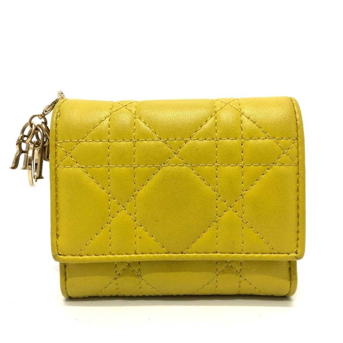 Christian Dior Lady Dior Yellow Leather Wallet (Tri-Fold) ()