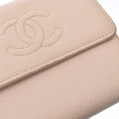 Chanel Beige Ladies Caviar Skin Trifold Wallet