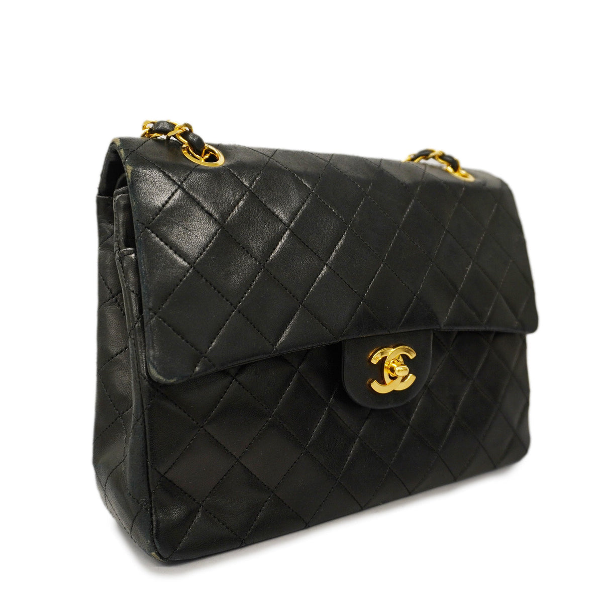 ChanelAuth  Matelasse W Flap W Chain Lambskin Women's Leather Shoulder Bag Black