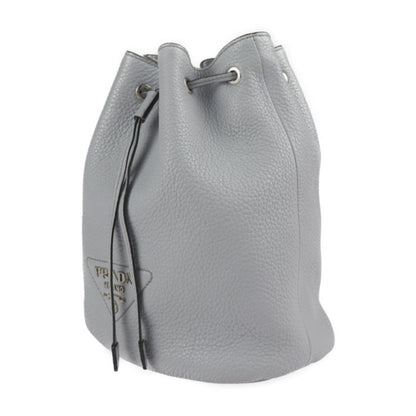 Prada Shoulder Bag 1BE060 Leather Gray Silver Hardware Drawstring Triangle Logo Plate