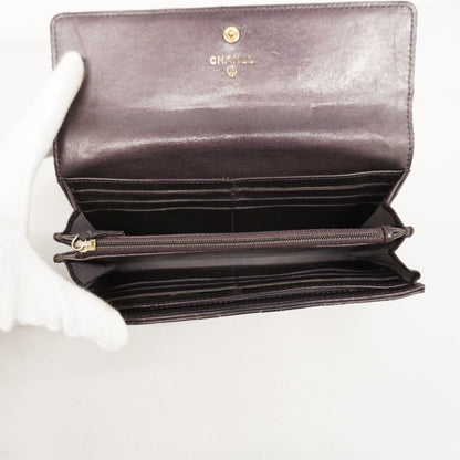 ChanelAuth  Matelasse Gold Hardware Women's Leather Long Wallet [bi-fold] Purple