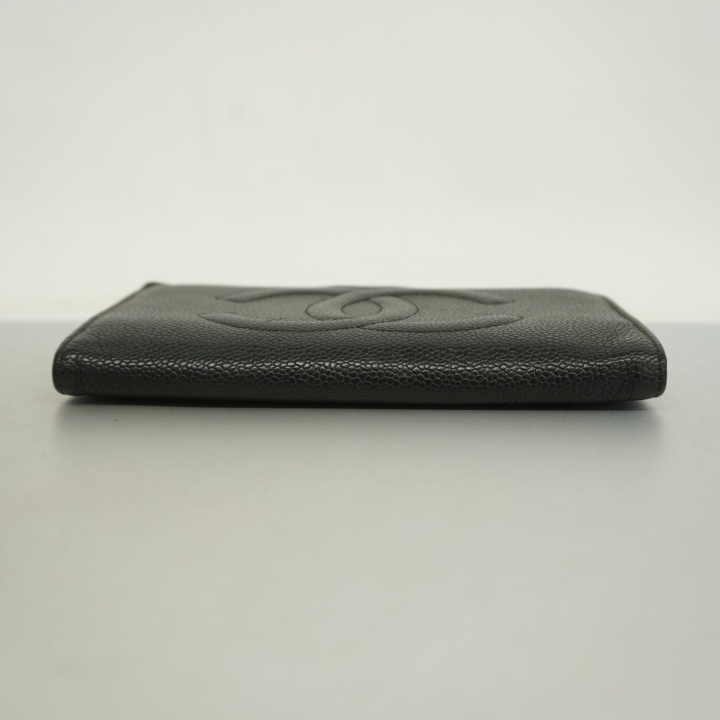 Chanel[3cc2399]   long wallet caviar skin black gold metal